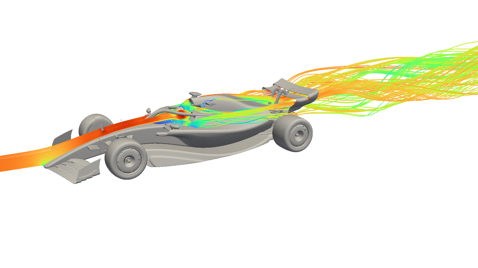 Streamlines around the nose, cockpit and rear wing
